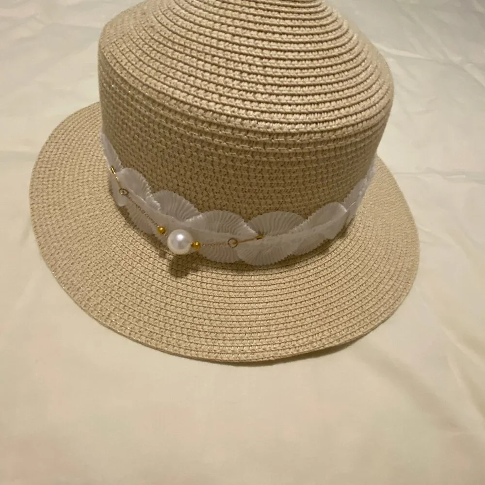 Women's French-Style Wide Brim Summer Sun Hat with French Lace Bow NEW - Picture 3 of 6